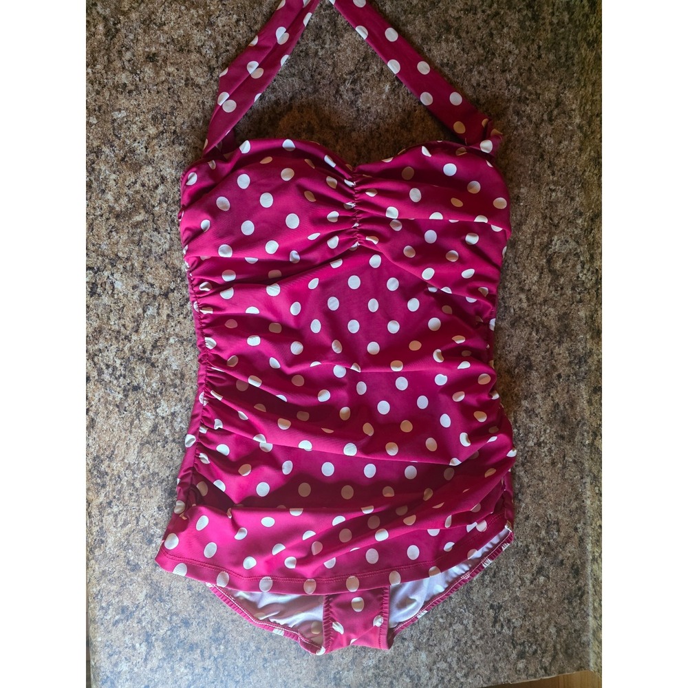 Esther Williams Vintage Inspired Retro Swimsuit - sz 14 red polka dot plus sized - Picture 3 of 11